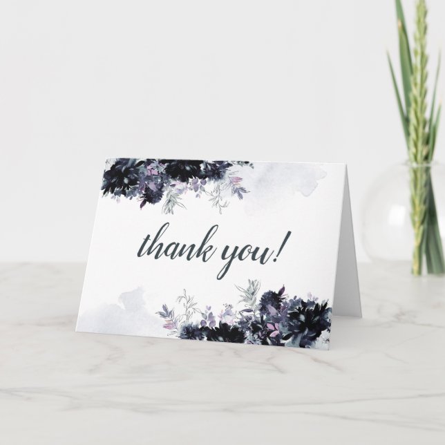 Carte De Remerciements Nocturne Floral Navy bleu mariage personnalisé pho (Devant)