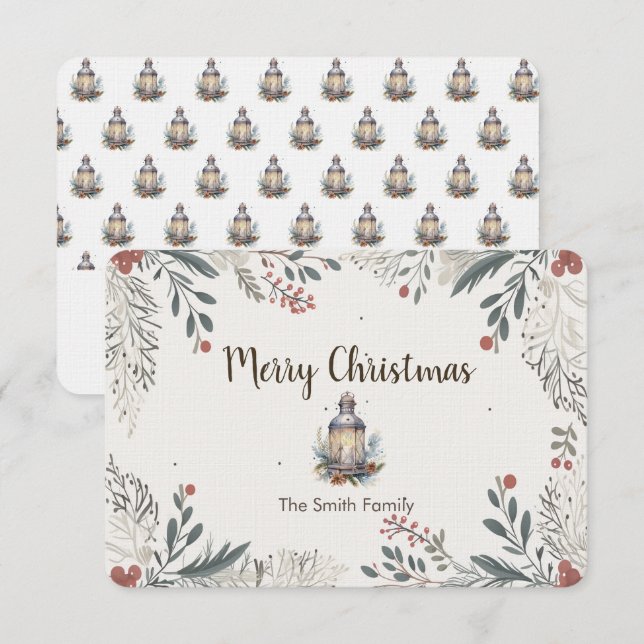 Carte De Remerciements Noël Aquarelle Salutations (Devant / Derrière)