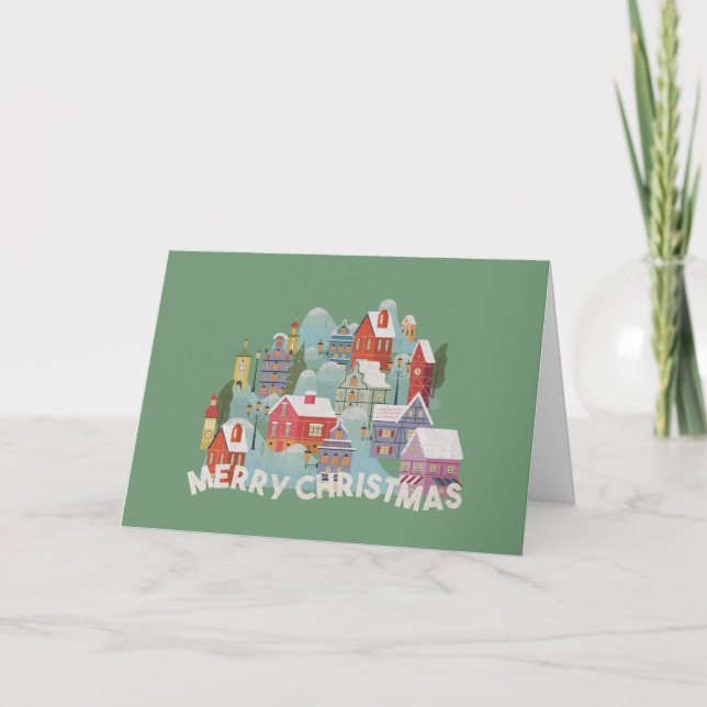 Carte De Remerciements Noël de la ville d'hiver (Devant)