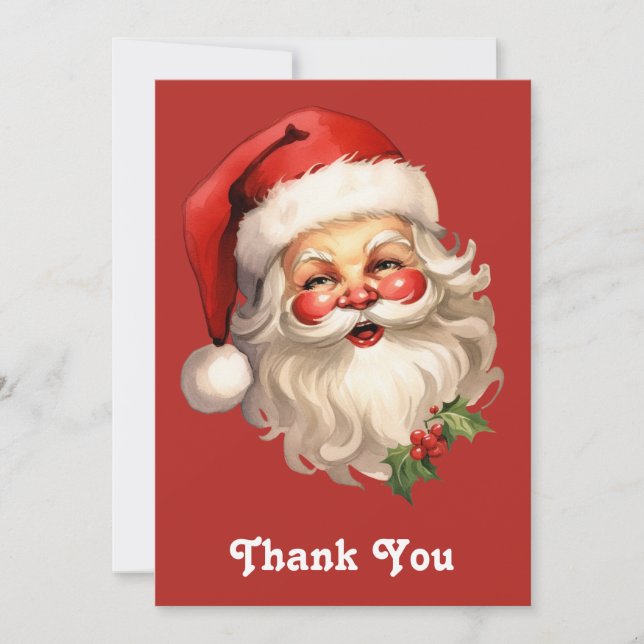 Carte De Remerciements Noël de style rétro Holly Jolly Santa Claus (Devant)
