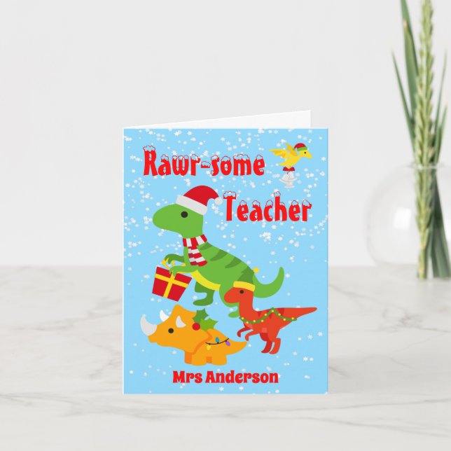 Carte De Remerciements Noël Enfants Dinosaure Remerciement Enseignant (Devant)