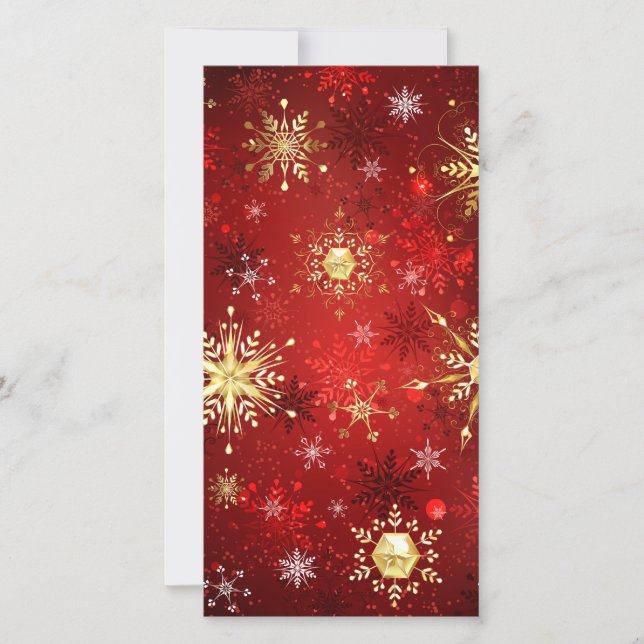 Carte De Remerciements Noël Golden Snowflakes sur Arrière - plan rouge (Devant)