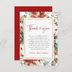 Carte De Remerciements Noël hiver Rouge Vert or Mariage