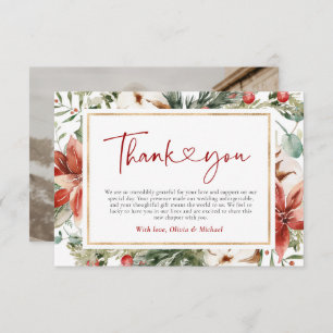 Carte De Remerciements Noël hiver Rouge Vert or Mariage