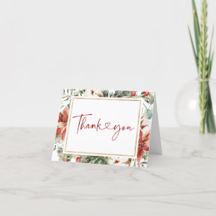 Carte De Remerciements Noël hiver Rouge Vert or Mariage