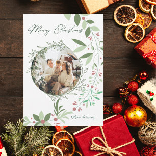 Carte De Remerciements Noël Holly Botanical Green Photo Marine