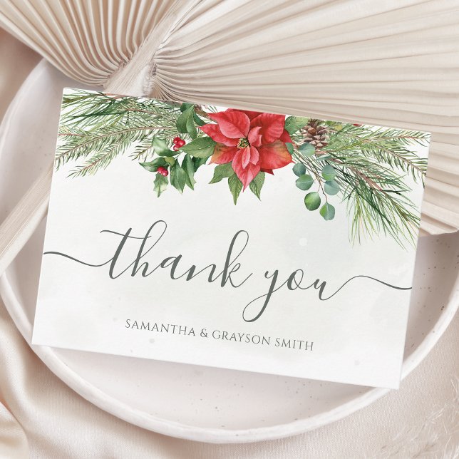Carte De Remerciements Noël Poinsettia Mariage de verdure d'hiver (Créateur téléchargé)