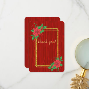 Carte De Remerciements Noël Rouge Poinsettia Gold Frame Mariage