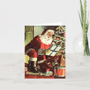 Carte De Remerciements Noël vintage, Père Noël rétro avec présents