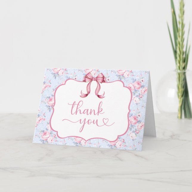 Carte De Remerciements Nœud Coquette Vide à l'Intérieur de la Baby Shower (Devant)