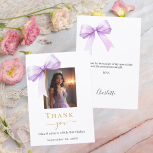 Carte De Remerciements Nœud de photo d'anniversaire lavande