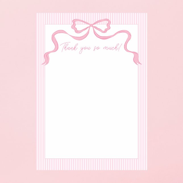 Carte De Remerciements Nœud rose, ruban rose et blanc (Créateur téléchargé)