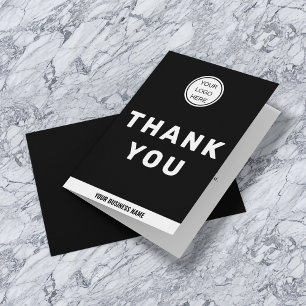 Carte De Remerciements Noir Blanc Logo Entreprise Typographie Gras
