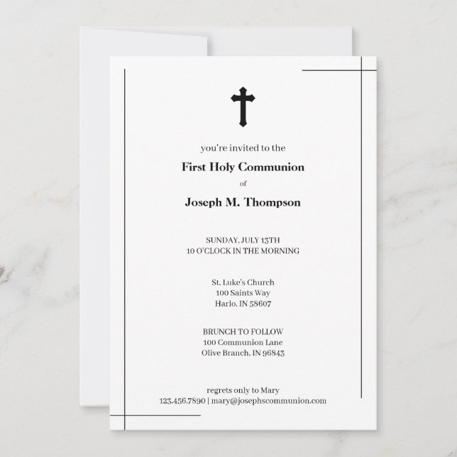 Carte De Remerciements Noir & Blanc moderne Première communion sainte (Devant)