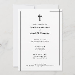 Carte De Remerciements Noir & Blanc moderne Première communion sainte