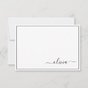 Carte De Remerciements Noir Blanc moderne Script Girl Monogramme Nom