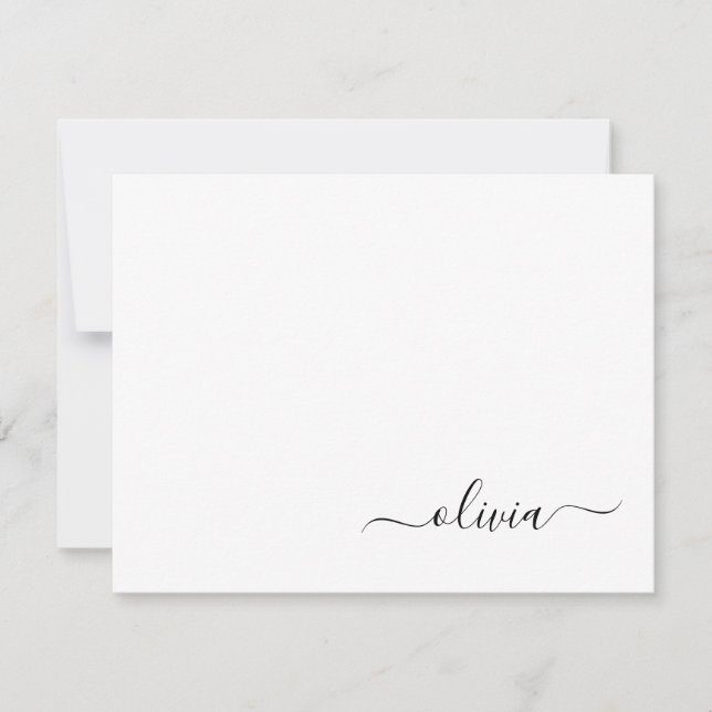 Carte De Remerciements Noir Blanc moderne Script Girl Monogramme Nom (Devant)