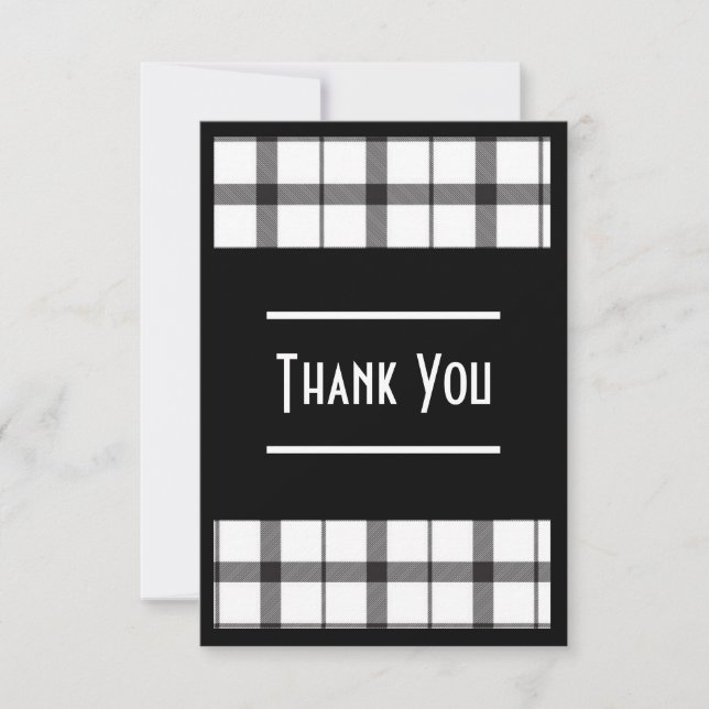 Carte De Remerciements Noir, Blanc, Plaid, Classique, Chic, Moderne, Élég (Devant)