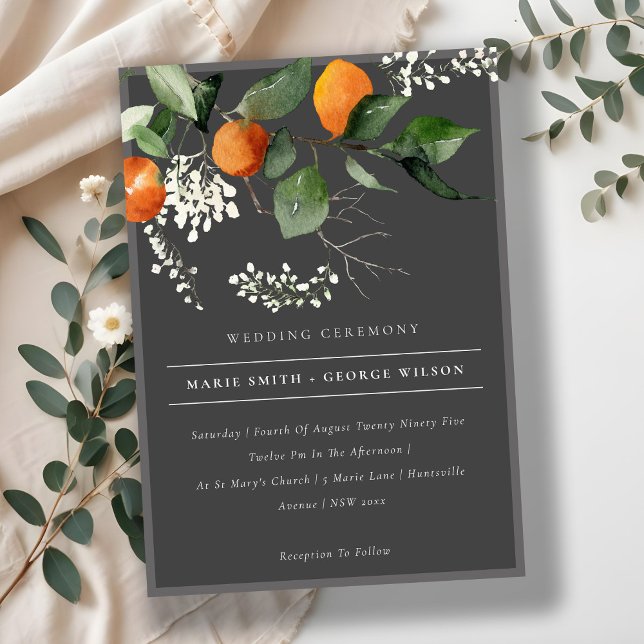 Carte De Remerciements Noir Chic Orange Blossom Botanique Mariage Inviter (Créateur téléchargé)