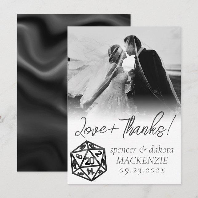 Carte De Remerciements Noir D20 Crit | Tabletop Gamer Dice Mariage photo (Devant / Derrière)