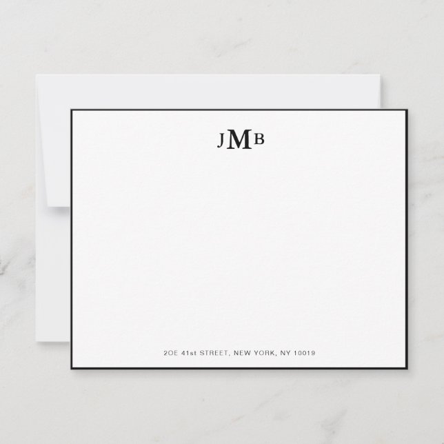 Carte De Remerciements Noir et blanc classique Monogramme Formal Flat (Devant)