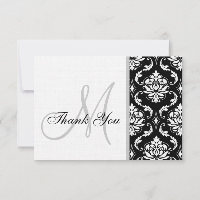 Carte de remerciements noir et blanc de mariage (Devant)