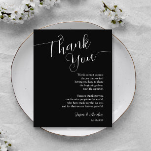 Carte De Remerciements Noir et Blanc Mariage Réception Cadre