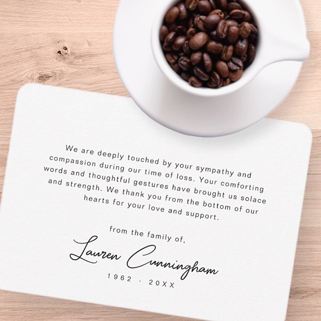 Carte De Remerciements Noir et blanc Moderne Minimaliste Simple Funéraill (Créateur téléchargé)