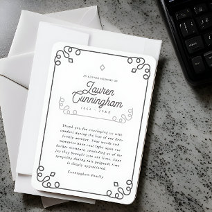 Carte De Remerciements Noir et blanc Moderne Minimaliste Simple Funéraill