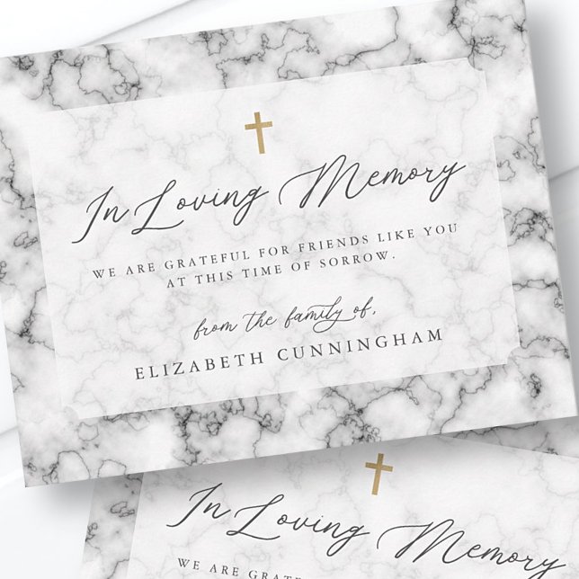 Carte De Remerciements Noir et blanc moderne Simple Faux Cross Memorial (Créateur téléchargé)