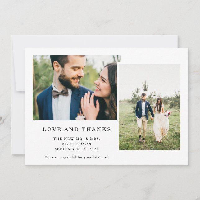 Carte De Remerciements Noir et blanc simples | Trois Mariage photo (Devant)