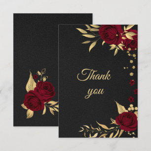 carte de remerciements noir floral d'or bordeaux