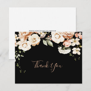 Carte De Remerciements Noir Forme Royal Floral Mariage plat