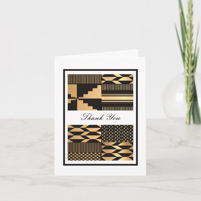 Carte De Remerciements Noir - Gold Kente (Blanc) (Devant)