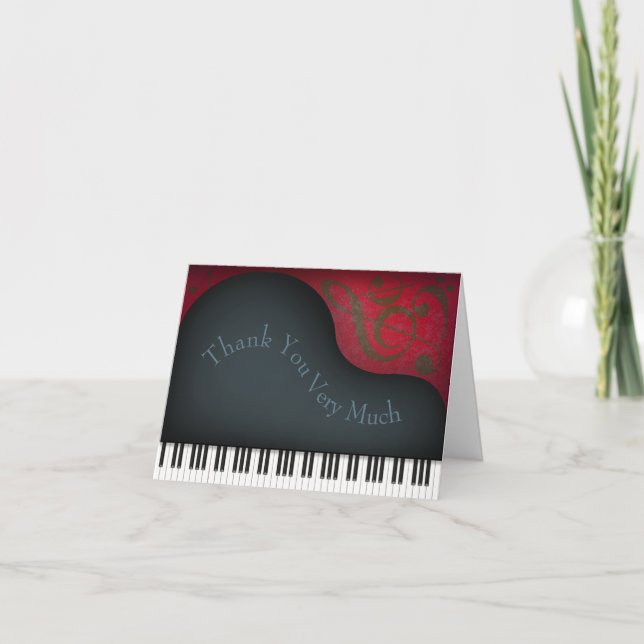 Carte De Remerciements Noir Grand Piano Charming Music Clavier Personnali (Devant)