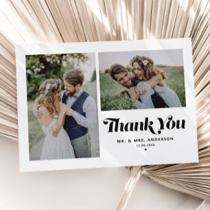 Carte De Remerciements Noir Retro Calligraphie Deux Mariage photo