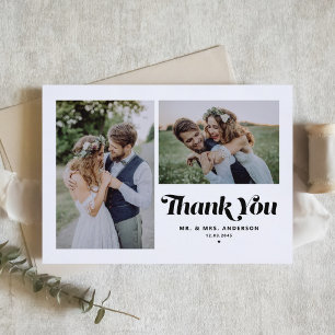 Carte De Remerciements Noir Retro Calligraphie Deux Mariage photo