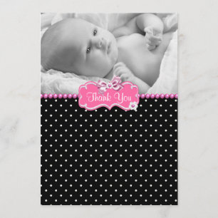 Carte de remerciements noir rose de bébé de photo