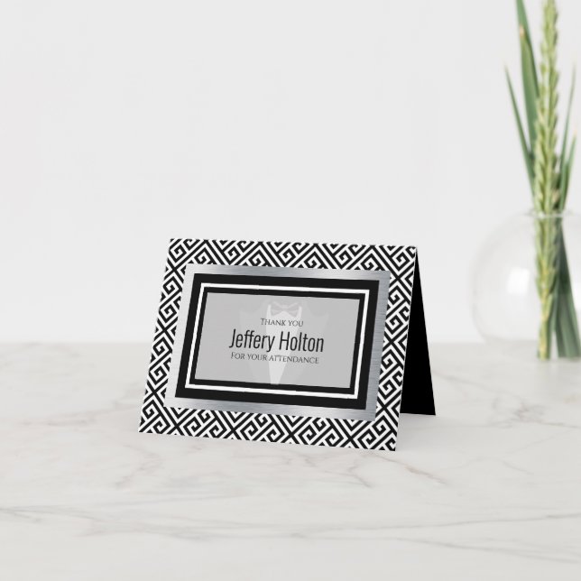 Carte De Remerciements Noir, smoking blanc, arc noir, cravate, formel (Devant)