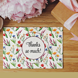 Carte De Remerciements Nom, Bright Summer Fleurs sauvages Moderne Coloré