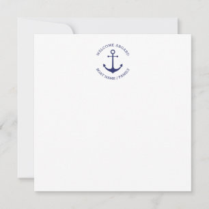 Carte De Remerciements Nom de bateau personnalisé Bienvenue à bord de l'a