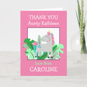 Carte De Remerciements Nom de la région Cute Unicorn Feuille rose