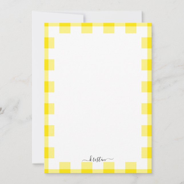 Carte De Remerciements Nom de script personnalisé En vichy jaune (Devant)