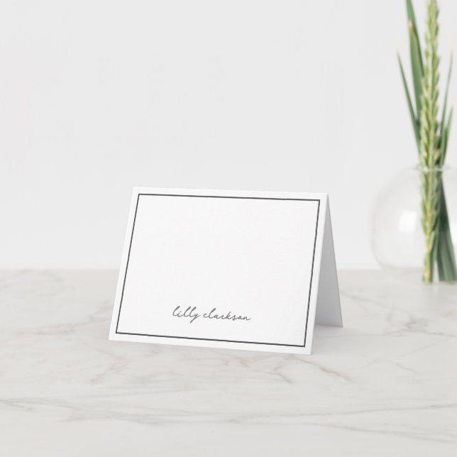 Carte De Remerciements Nom du monogramme élégant Bordure Noir Blanc (Devant)