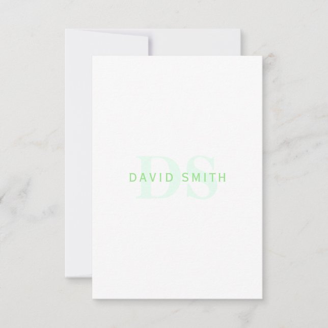 Carte De Remerciements Nom et monogramme modernes | Vert et blanc (Devant)