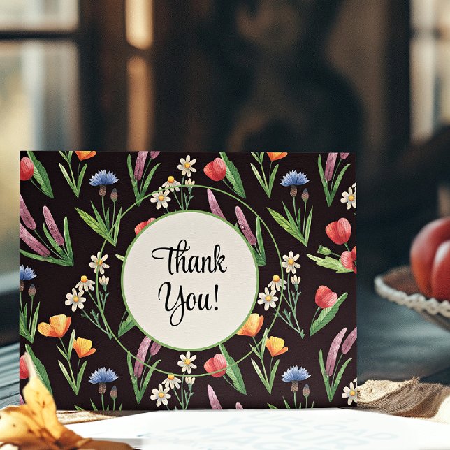 Carte De Remerciements Nom, Fleurs sauvages d'été Moderne Coloré (Créateur téléchargé)