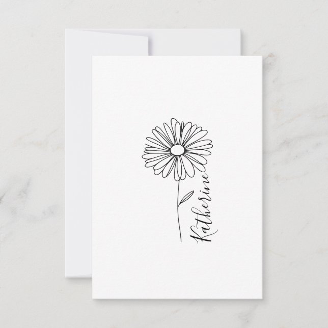 Carte De Remerciements Nom personnalisé Fleur de naissance marguerite d'a (Devant)