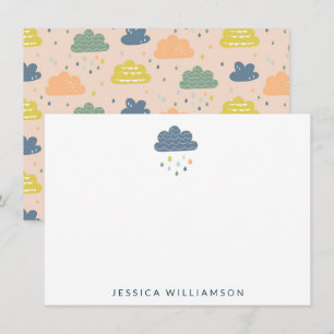 Carte De Remerciements Nom personnalisé Papeterie Cloud Pluie pour enfant