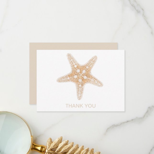 Carte De Remerciements Nom personnalisé Starfish Blanc & Crème (Devant/Arrière en situation)