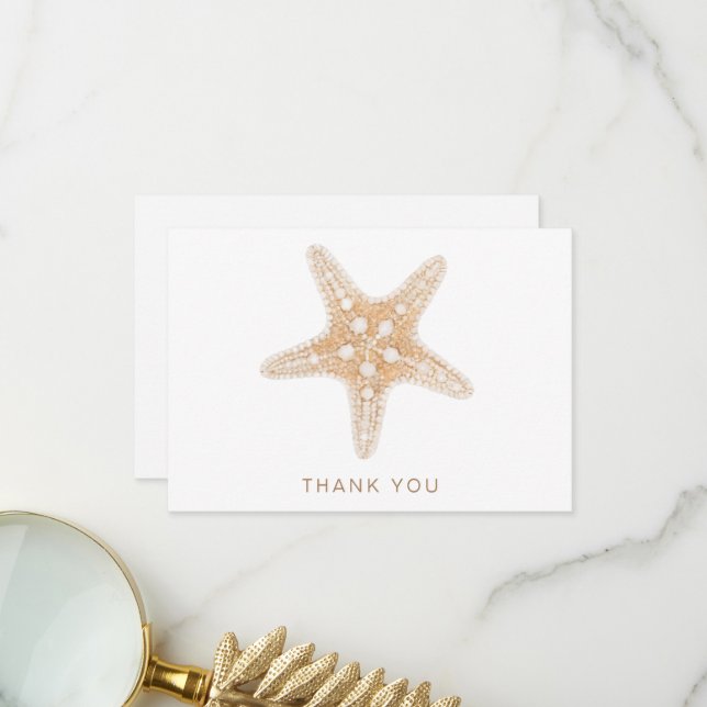 Carte De Remerciements Nom personnalisé Starfish White & Gold (Devant/Arrière en situation)